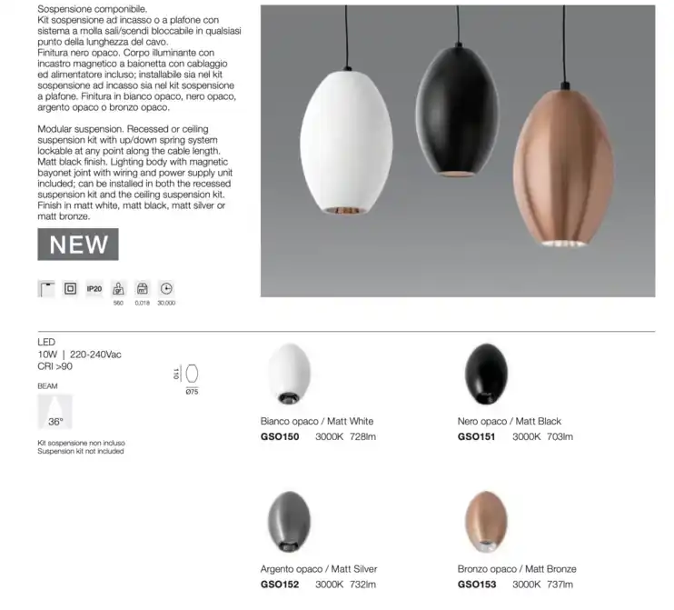 Lampa wisząca NERA 10W LED 3000K GSO151 Gealuce | Profesjonalna jakość