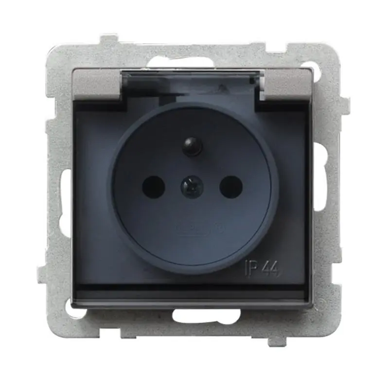 Outlet - Ospel Sonata srebrny - gniazdo bryzgoszczelne (+0) GPH-1RZ/m/38/d