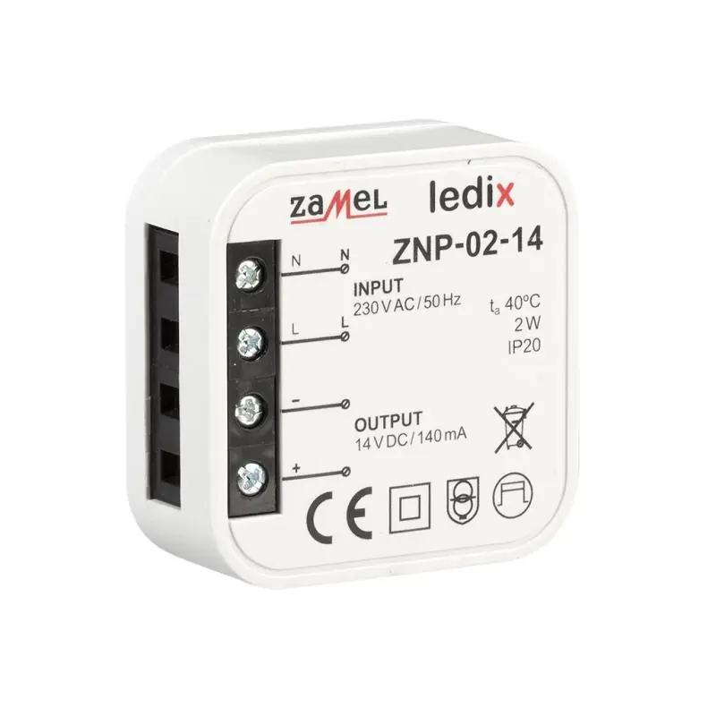 Zasilacz LED dopuszkowy 2W 14V DC - ZNP-02-14 - Ulubieniec klientów