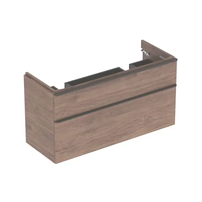 Super okazja - Szafka pod umywalkę podwójną smyle square, z dwoma szufladami szerokość umywalki=120cm, h=61.7cm, korpus i front orzech hickory / melaminowa struktura drewna, uchwyt lava / malowany proszkowo, matowy 500.356.JR.1