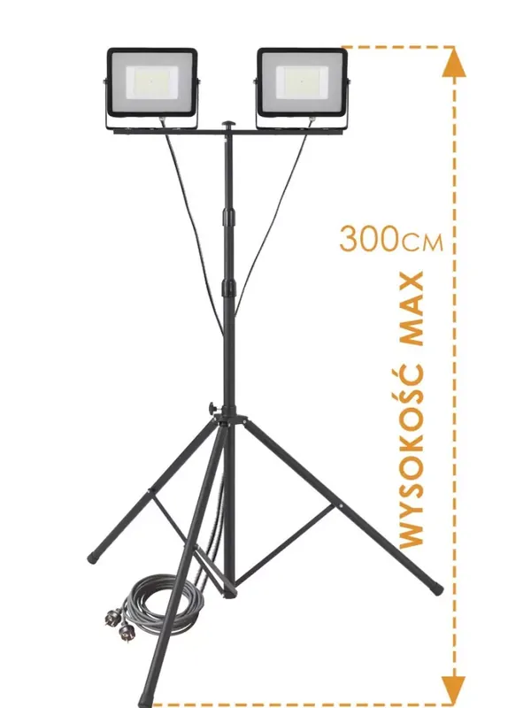 Końcówka serii | Lampa LED na statywie wysokim 2x 100W 300cm 4000K IP65 SMD CREE halogen warsztatowy roboczy STA
